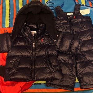 Polo by Ralph Lauren Kids Navy Blue Puffer Jacket & Overalls Set